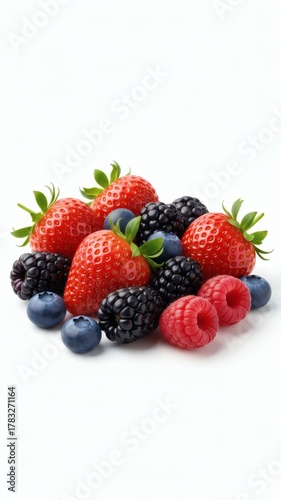 Premium Mixed Fresh Fruits on White Background with Copy Space