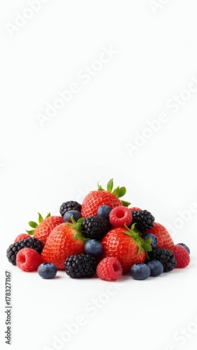 Premium Mixed Fresh Fruits on White Background with Copy Space