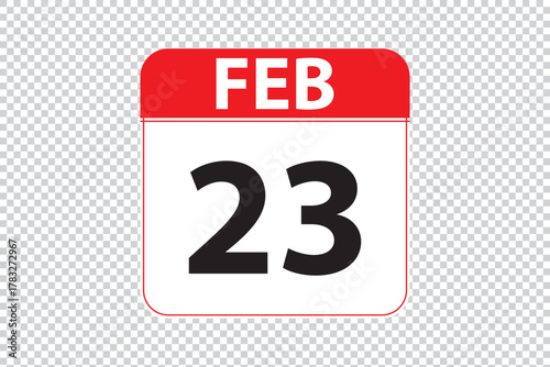 February 23 dates calendar icon.  simple and modern calendar icon on white background.