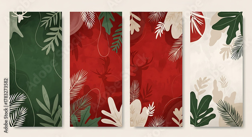 Set of Christmas floral backgrounds abstract watercolor design for social media stories vector illus