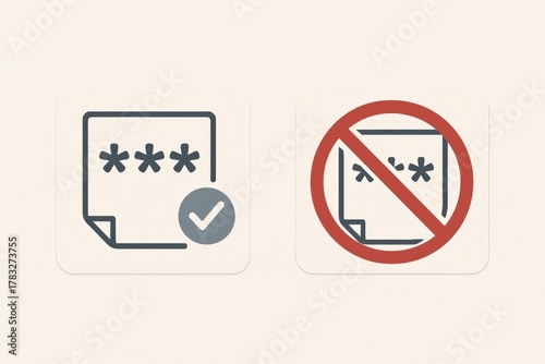 Digital security icons indicating password validity and invalidity framed in a minimalistic design showcasing essential cybersecurity concepts captured with clarity