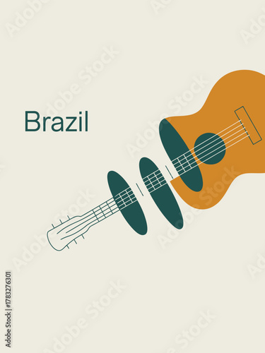 Brazil Vector Illustration with Acoustic Guitar and Soundwave Design