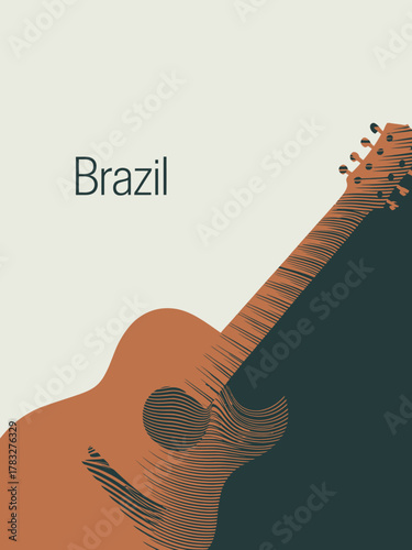Brazil Vector Illustration with Acoustic Guitar and Soundwave Design