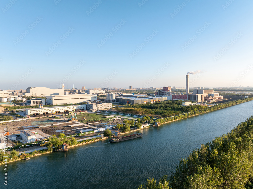 Fototapeta premium Aerial view of a waste to energy power plant
