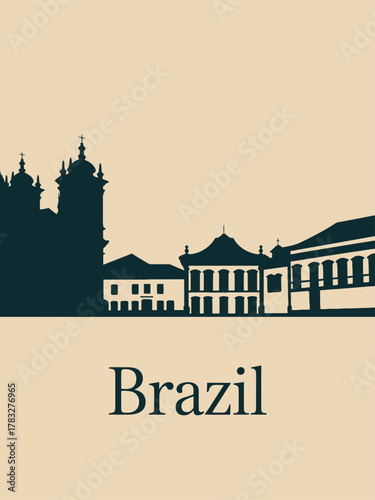Brazil Silhouette Vector Design Featuring Historic Colonial Architecture