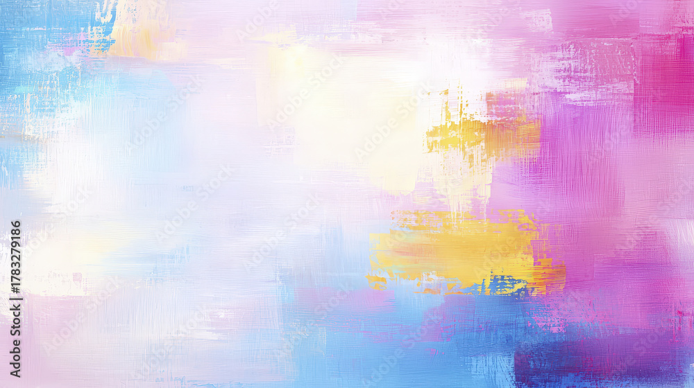 Obraz premium Vibrant abstract painting featuring soft hues of blue, pink, and yellow, creating serene and uplifting atmosphere
