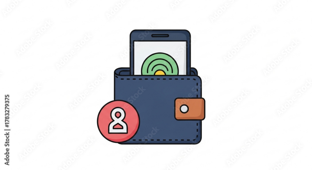 Fototapeta premium Digital wallet with phone and user icon for online banking and personal finance management solution