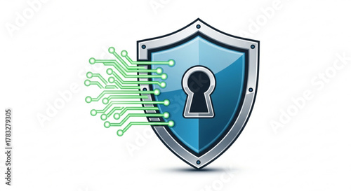 Cybersecurity shield with circuit board for data protection and network security technology solution online 100