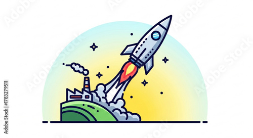 Rocket launch illustration for startup business success and innovation in technology and science icon vector