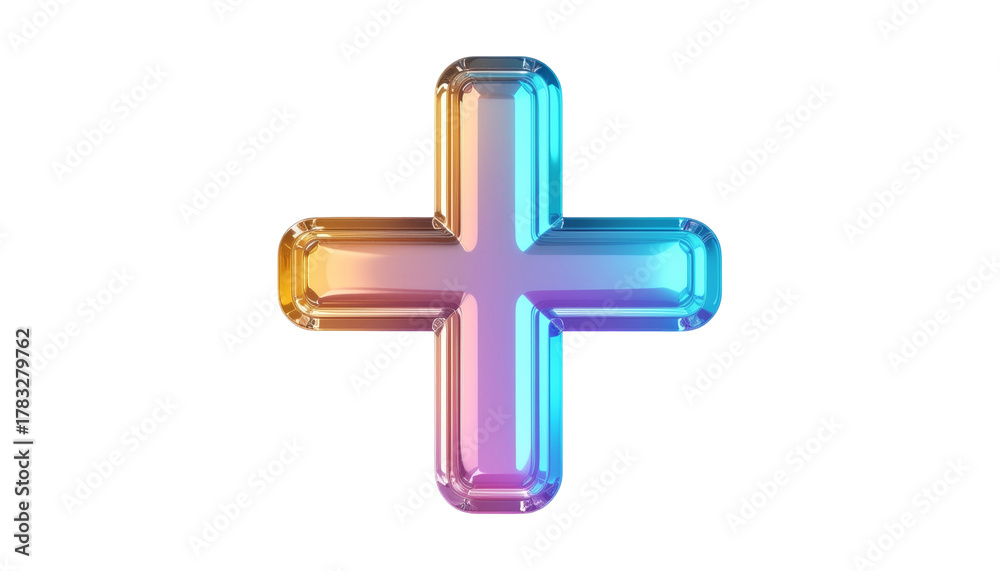 Fototapeta premium 3D plus sign, iridescent, glassy, vibrant