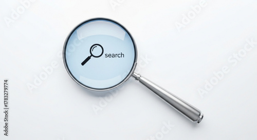 Magnifying glass search tool for find data information analysis and research seo optimization concept