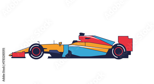 Flat Design Racing Car Side View Illustration with Colorful Accents