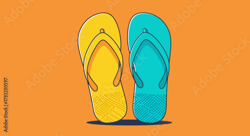 Colorful Cartoon Style Flip Flop Illustration on Orange Background