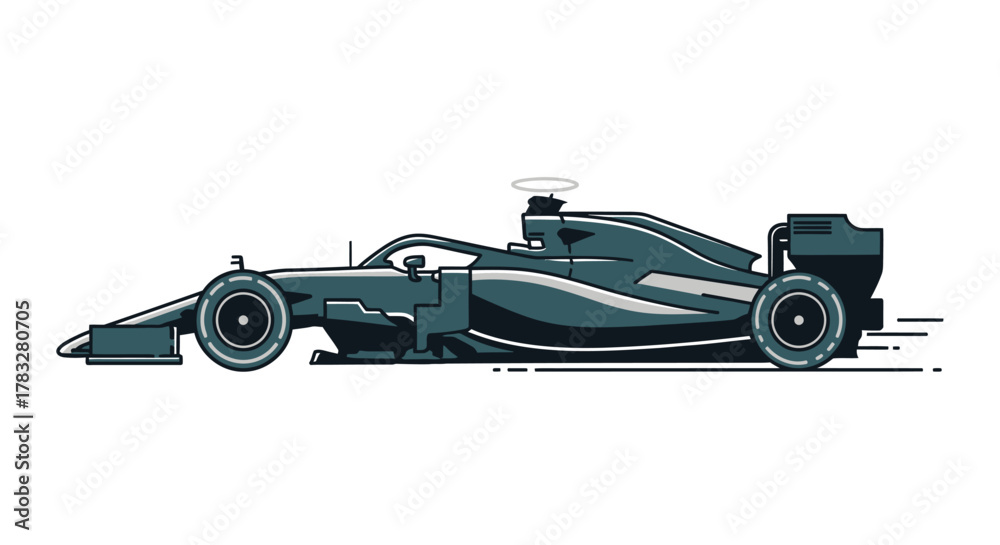 Obraz premium Modern Line Art Formula One Racing Car Side View Illustration
