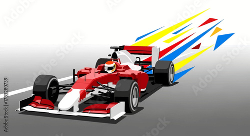 Modern Flat Style Formula Racing Car Speed Illustration on Gray Background