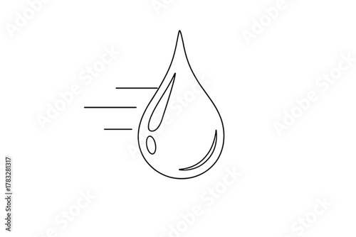 Elegant Liquid Motion. Fluid Dynamics. Minimalistic one-line drawing liquid droplet suspended in mid-air with