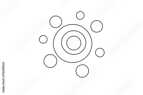 Minimalist Stem Cells. Stem Cell Research. Minimalistic one-line drawing cluster of circular cells orbiting in
