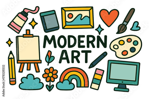 Modern Art Doodle. Modern artistry. Hand-drawn doodle illustration of modern artistry. Canvas, tablet, paint