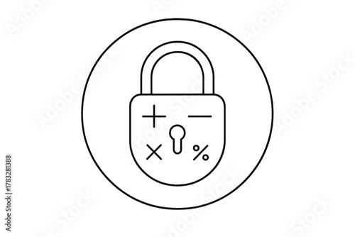 Mathematical Security Illustration. Algorithm Security. Minimalistic one-line drawing mathematical symbols