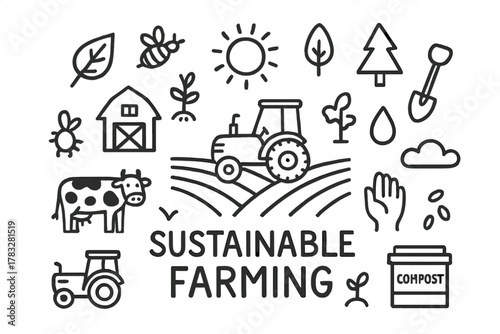 Sustainable Farming Doodle. Sustainable Farming. Hand-drawn doodle illustration of Sustainable Farming. In the