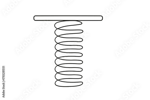Minimalist Coil Art. Metal Coil. Minimalistic one-line drawing tightly wound spring supporting a platform,