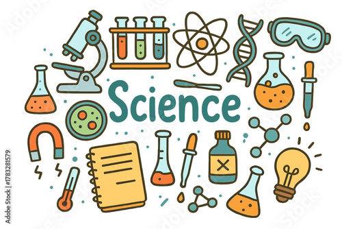 Science Doodle Art. Scientific experiments. Hand-drawn doodle illustration of scientific experiments.