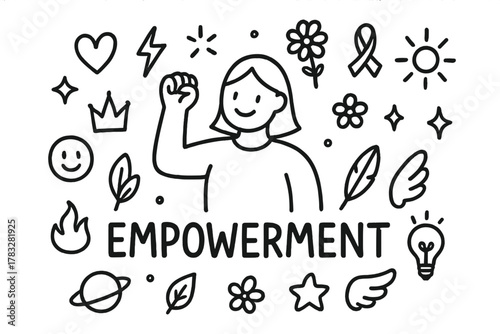 Empowerment Illustration. Empowerment. Hand-drawn doodle illustration of Empowerment. In the middle, one