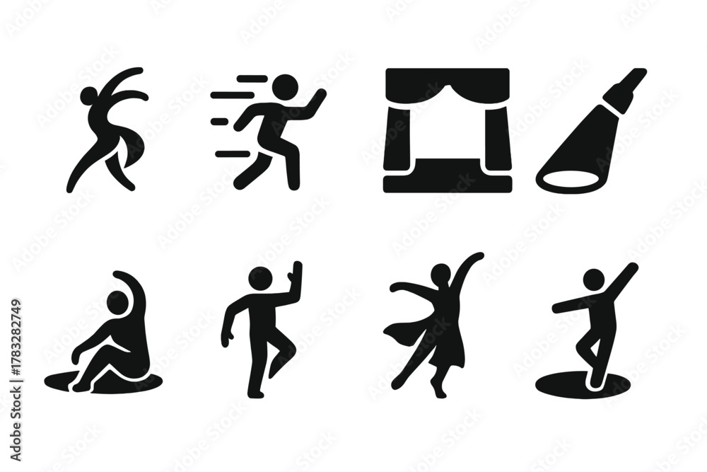 Fototapeta premium Contemporary Dance Icons. Contemporary Dance. Filled icon set of Contemporary Dance: fluid dancer, motion