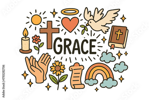 Grace and Salvation Doodle. Grace and salvation. Hand-drawn doodle illustration of grace and salvation. Cross,