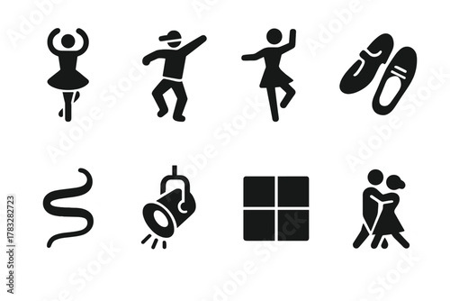 Dance Icon Set. Dance and Movement. Filled icon set of Dance and Movement: ballet dancer, hip hop dancer, jazz