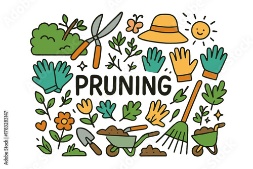 Pruning Doodle Art. Pruning and trimming. Hand-drawn doodle illustration of pruning and trimming. Pruning