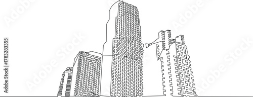 Continous single line Skyscrapper. Minimalist Skyline Buildings and apartments for Architecture and Estate illustration. 