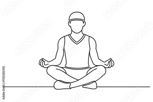 Athlete's Mindful Meditation. Mindfulness in Sports. Minimalistic one-line drawing athlete sitting