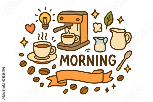 Morning Coffee Ritual. Morning coffee ritual. Hand-drawn doodle illustration of morning coffee ritual.