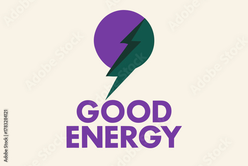 Minimalist Energy Poster. “Good Energy”. geometric sans heavy, flat fills, long angled shadows, minimalist