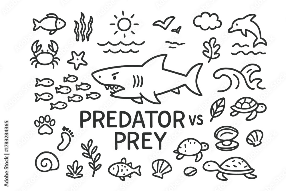 Obraz premium Predator vs Prey. Predator vs Prey. Hand-drawn doodle illustration of Predator vs Prey. In the middle, one