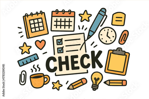Checklist Doodle Art. Checking off tasks. Hand-drawn doodle illustration of checking off tasks. Checklist, pen