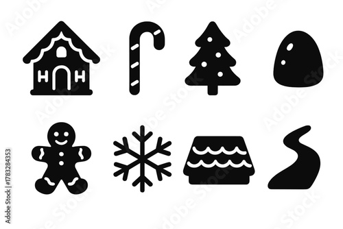 Gingerbread Village Icons. Gingerbread Village. Filled icon set of Gingerbread Village: gingerbread house,