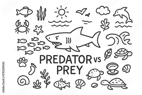 Predator vs Prey. Predator vs Prey. Hand-drawn doodle illustration of Predator vs Prey. In the middle, one