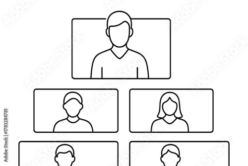 Minimalist Virtual Classroom. Virtual Classroom. Minimalistic one-line drawing group of students connected via