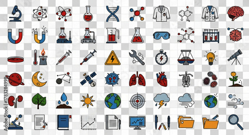 ai generative A scientific vector icon sheet featuring 60 laboratory and research icons.