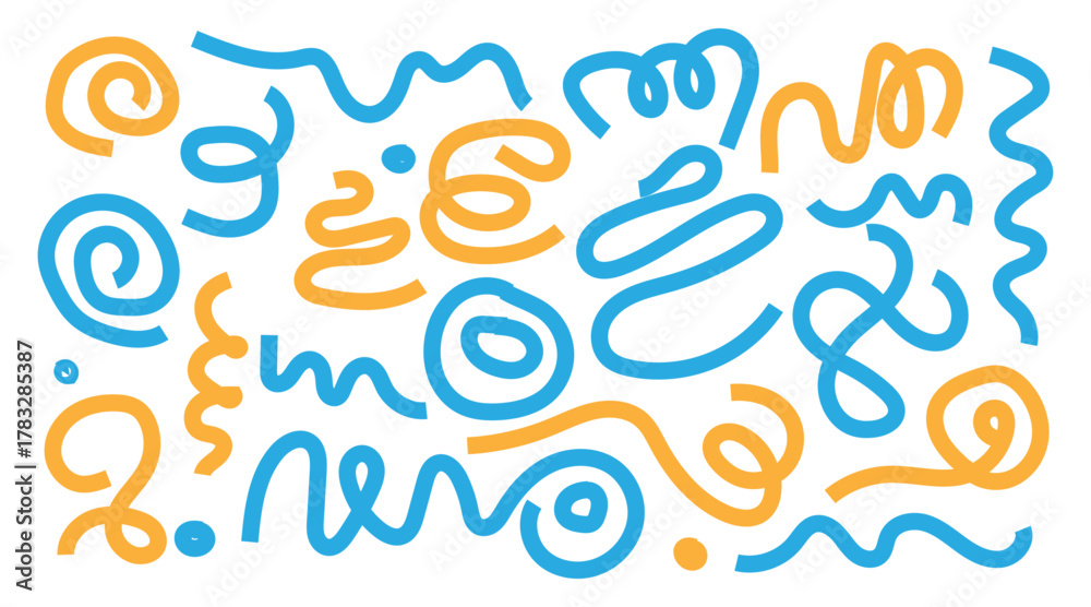 Fototapeta premium Handmade Squiggle Line Artwork with Colorful Abstract Forms Squiggle abstract line and shapes