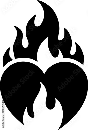 Passionate hearts ablaze with intense fiery flames symbolizing burning love, desire, and strong emotion for romantic themes and powerful feelings.