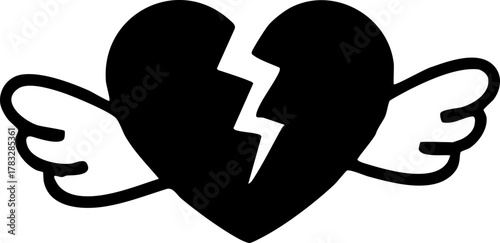 Symbolic broken heart with angel wings represents emotional pain, loss, and the bittersweet feeling of love's departure.
