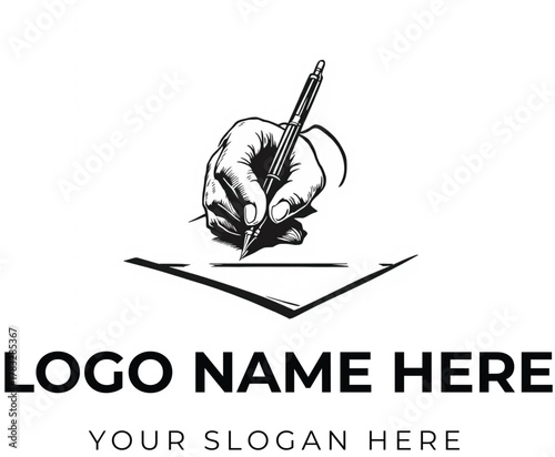 Hand writing with pen logo vector for publishing branding, creative identity, education service, or literary design