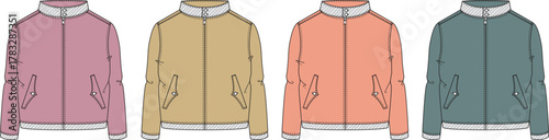 Fashion bomber jackets in various colors, vector illustration for design and apparel