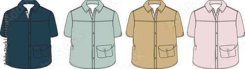 A Collection of Four Short-Sleeved Shirts in Various Colors and Styles