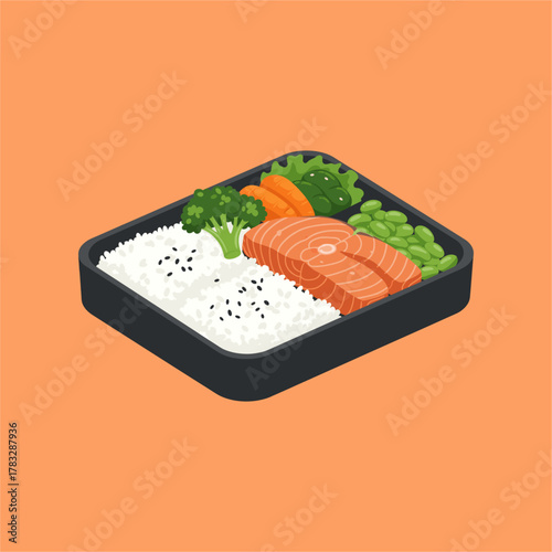 Salmon bento box with rice
