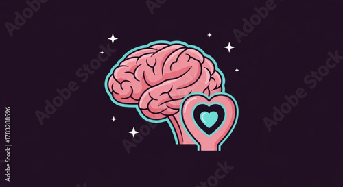 Brain health mental wellness love concept illustration for psychology and emotional intelligence design