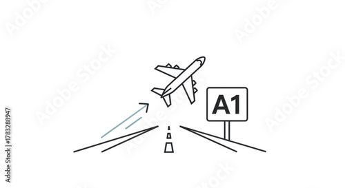 Airplane taking off from airport runway a one terminal vector illustration travel and transportation concept